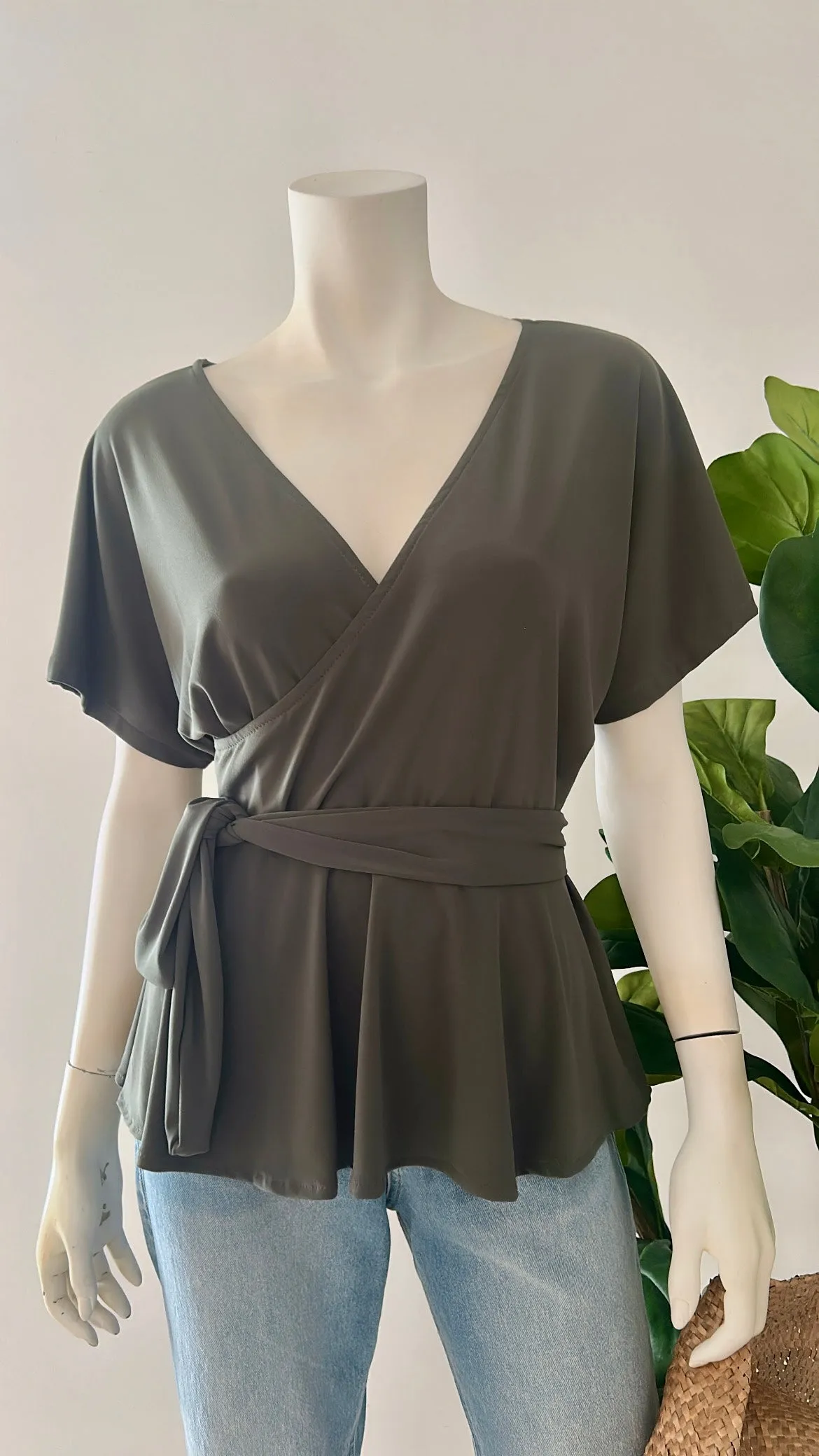 Olive Wrap Top