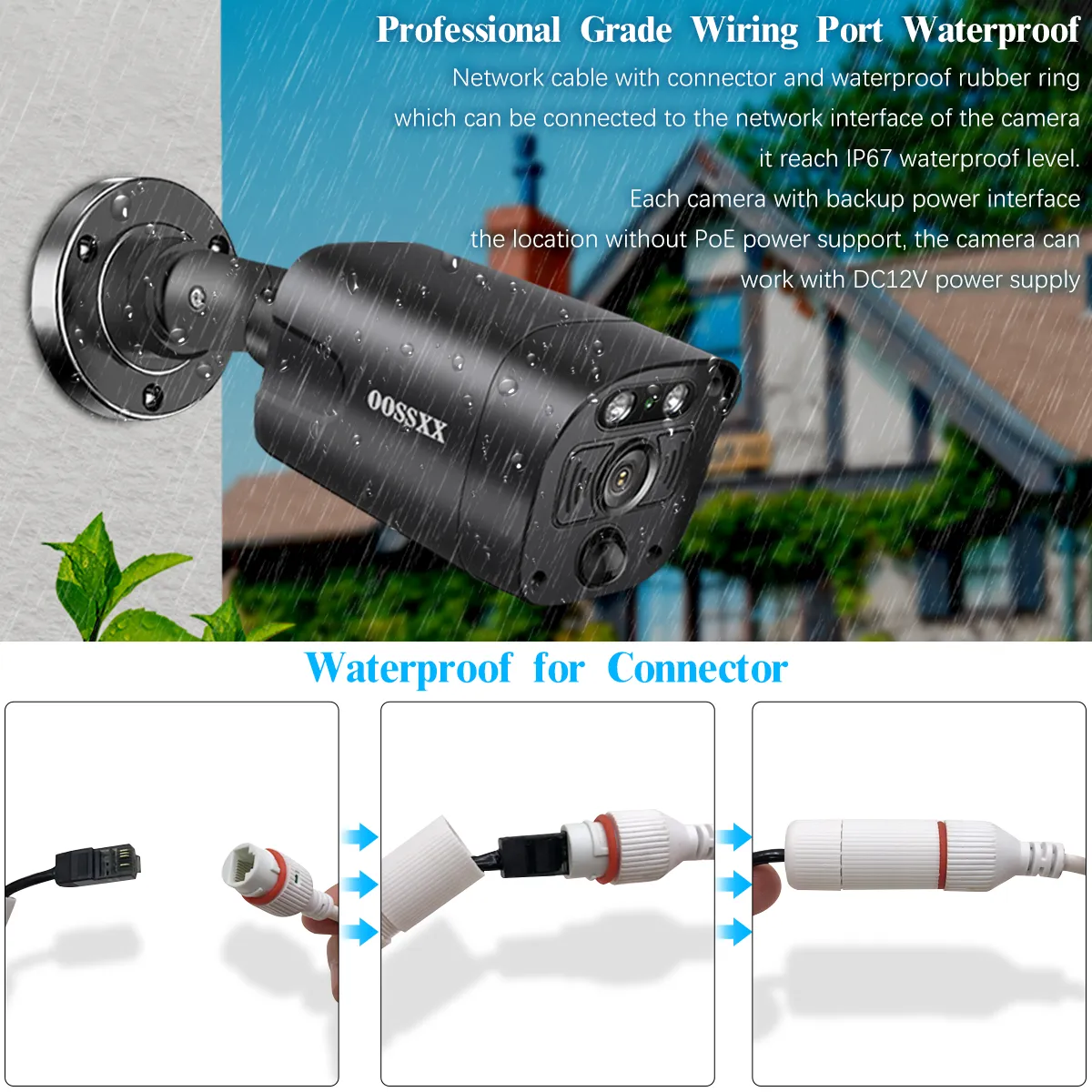 OOSSXX Black Extend Camera 4K POE 4K PIR POE Extend Camera Outdoor Indoor Video Surveillance Security Waterproof Wired POE Camera, Home IP 4K 8MP Camera, Night Vision, Just Extend POE Kits