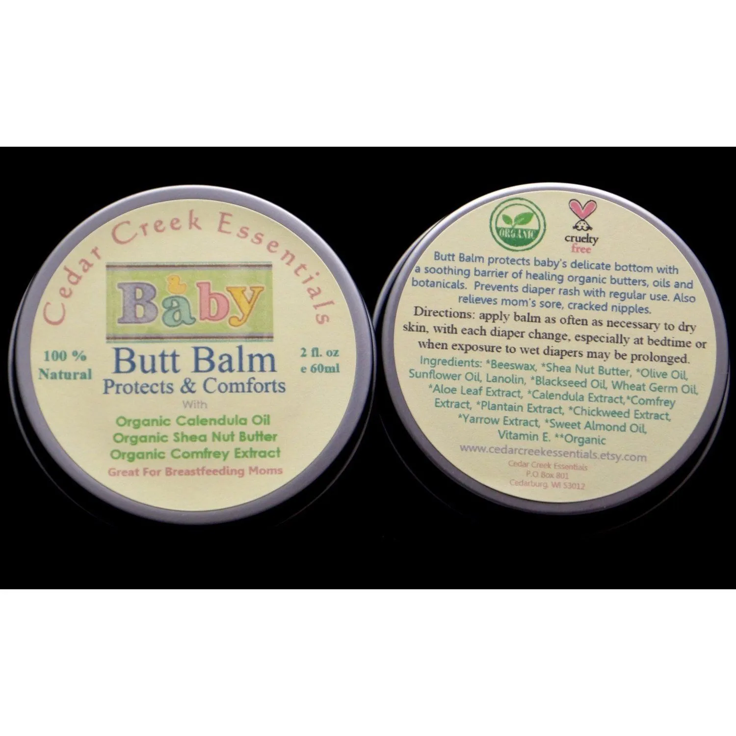 Organic Baby Butt Balm, All Natural Diaper Rash and Thrush Cream Skin Care