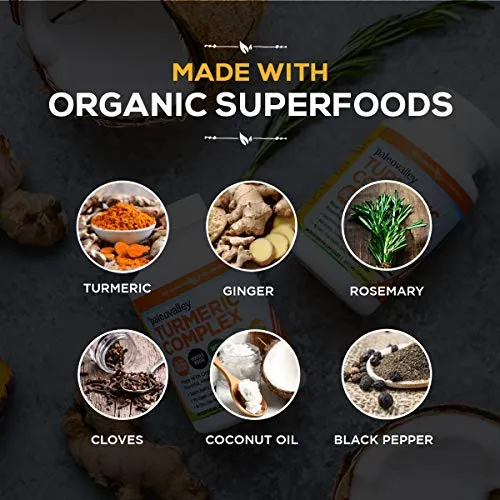 Paleovalley - Complejo de cúrcuma orgánica (60 unidades) - Suministro de 30 días - 1000 Mg de cúrcuma por porción - Fuente de superalimentos - Formulado para combatir la inflamación y el daño de ADN