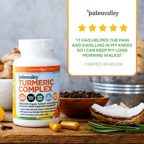 Paleovalley - Complejo de cúrcuma orgánica (60 unidades) - Suministro de 30 días - 1000 Mg de cúrcuma por porción - Fuente de superalimentos - Formulado para combatir la inflamación y el daño de ADN