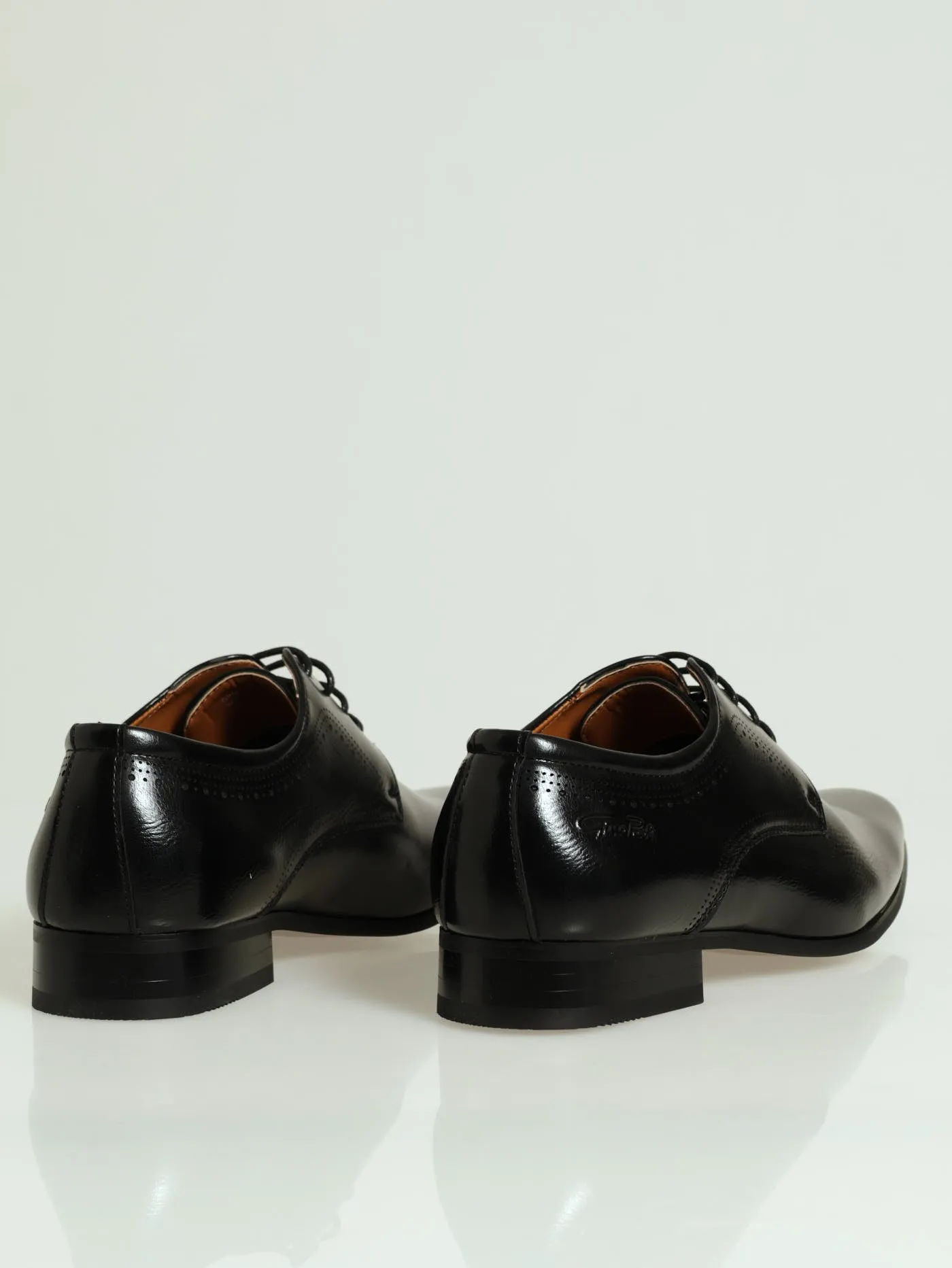 Patterened Pin Punch Lace Up Derby Shoe - Black