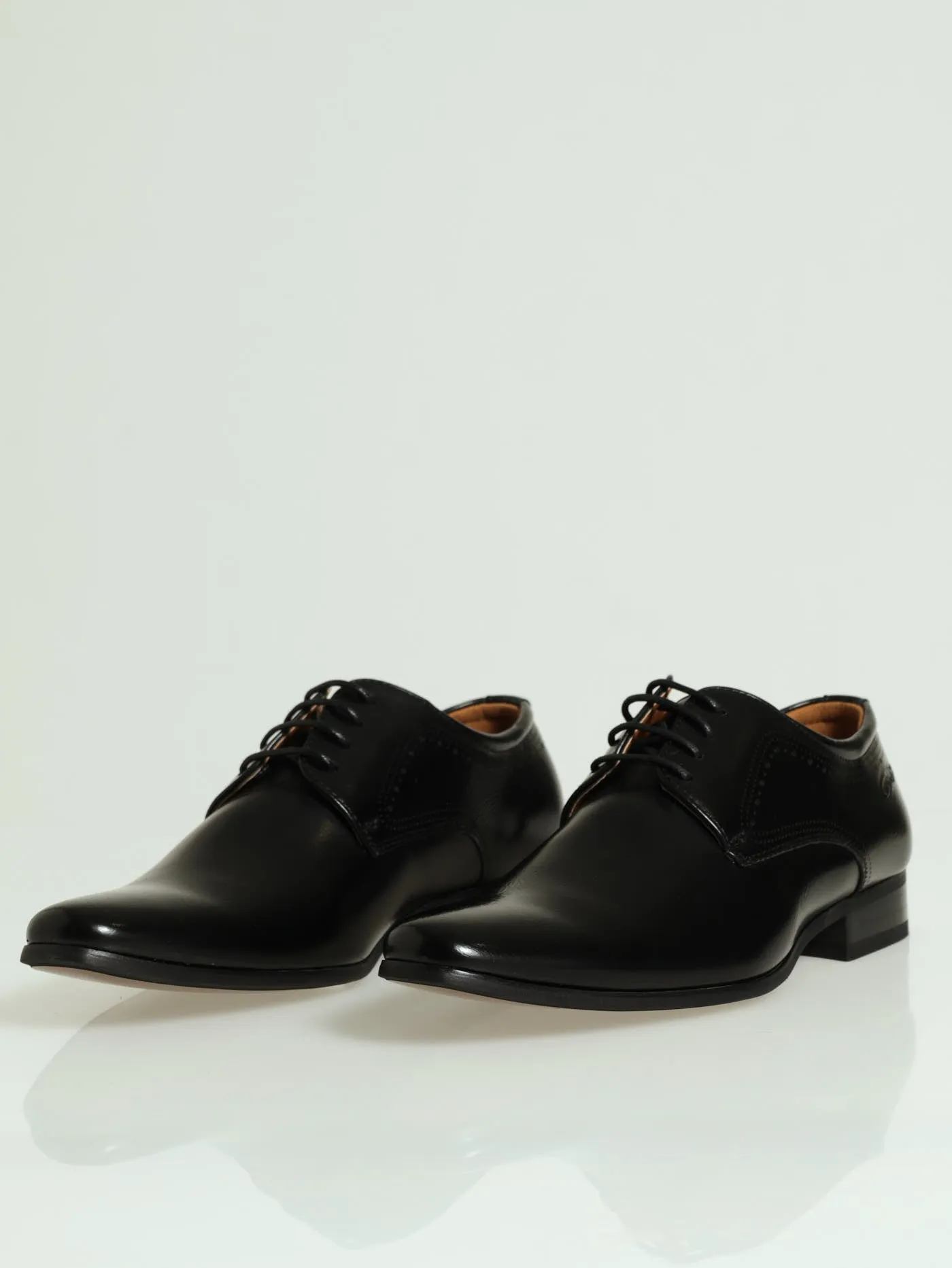 Patterened Pin Punch Lace Up Derby Shoe - Black