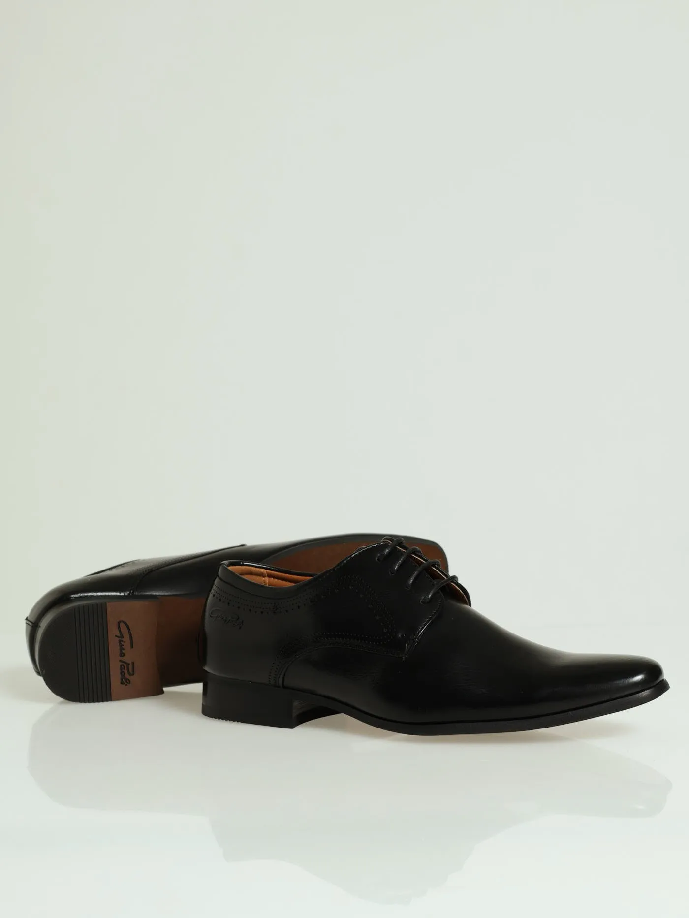 Patterened Pin Punch Lace Up Derby Shoe - Black