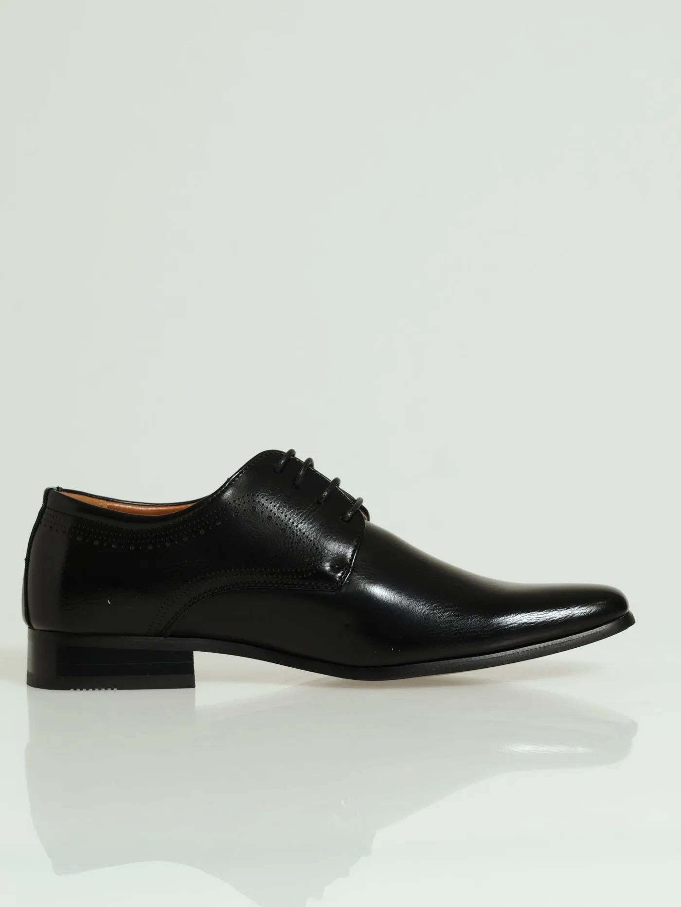 Patterened Pin Punch Lace Up Derby Shoe - Black