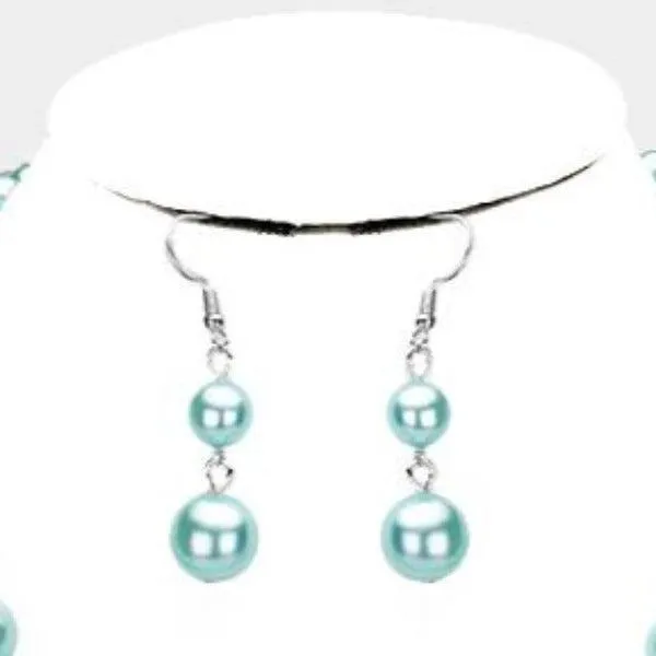 Pearl (faux) Aqua Blue Necklace & Earring Set