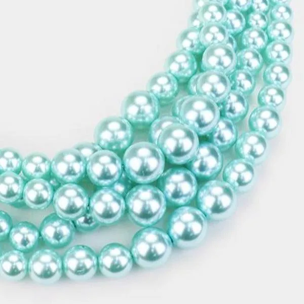 Pearl (faux) Aqua Blue Necklace & Earring Set