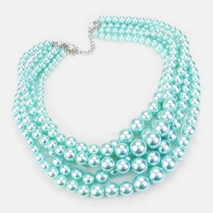 Pearl (faux) Aqua Blue Necklace & Earring Set