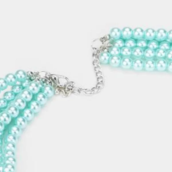 Pearl (faux) Aqua Blue Necklace & Earring Set
