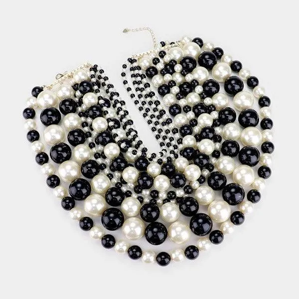 Pearl (faux) Black & Cream Bib Necklace Set