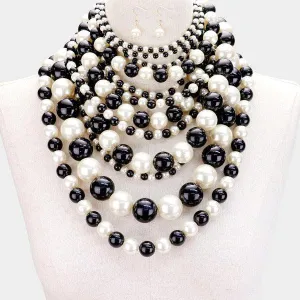 Pearl (faux) Black & Cream Bib Necklace Set
