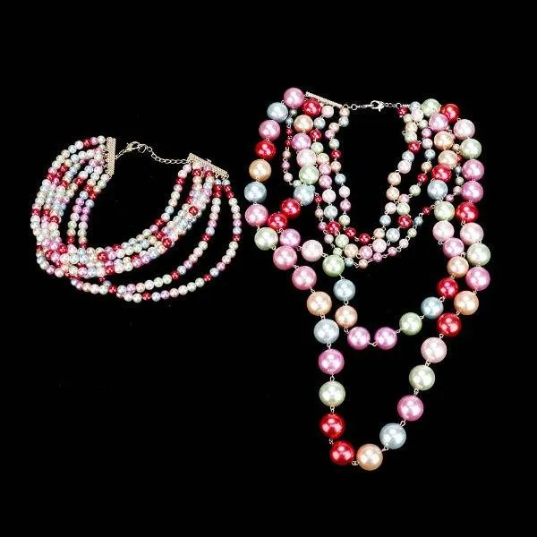 Pearl (faux) Multi Color Choker & Layered Pearl Armor Set