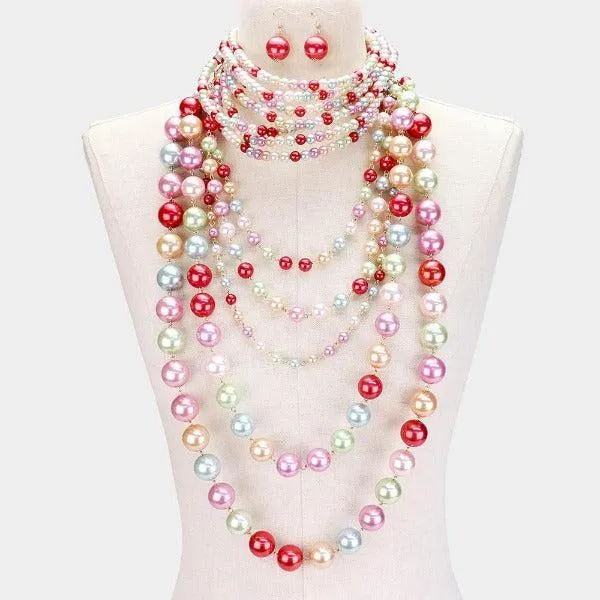 Pearl (faux) Multi Color Choker & Layered Pearl Armor Set