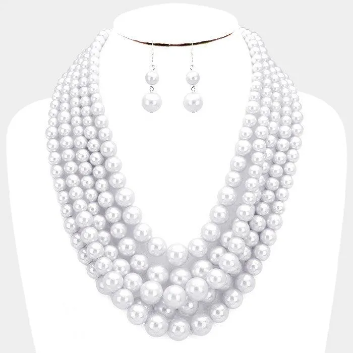 Pearl (faux) White Necklace & Earring Set
