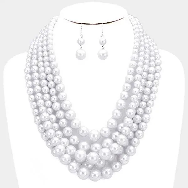 Pearl (faux) White Necklace & Earring Set