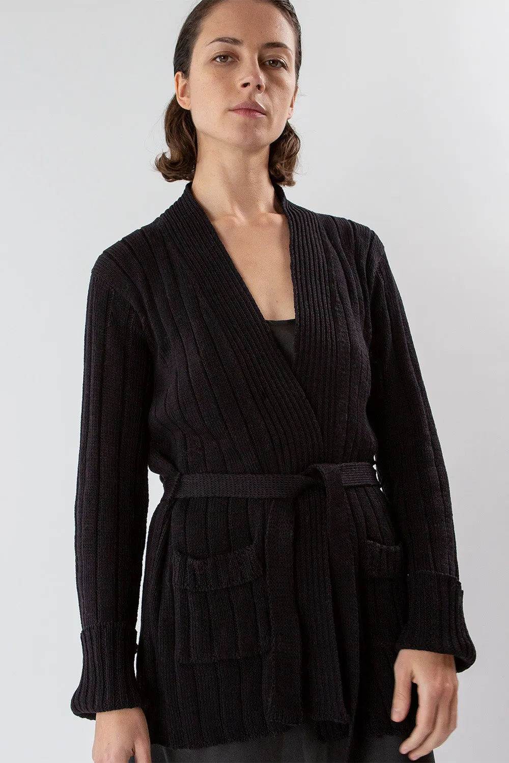 Pima Cotton Lounge Cardigan in Black