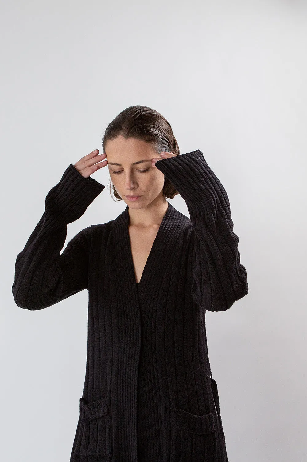 Pima Cotton Lounge Cardigan in Black