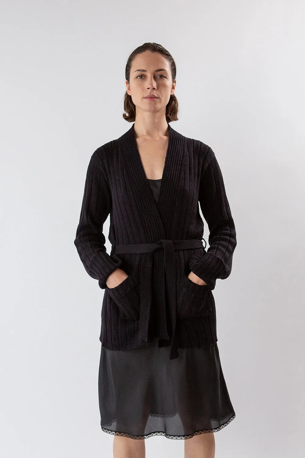 Pima Cotton Lounge Cardigan in Black