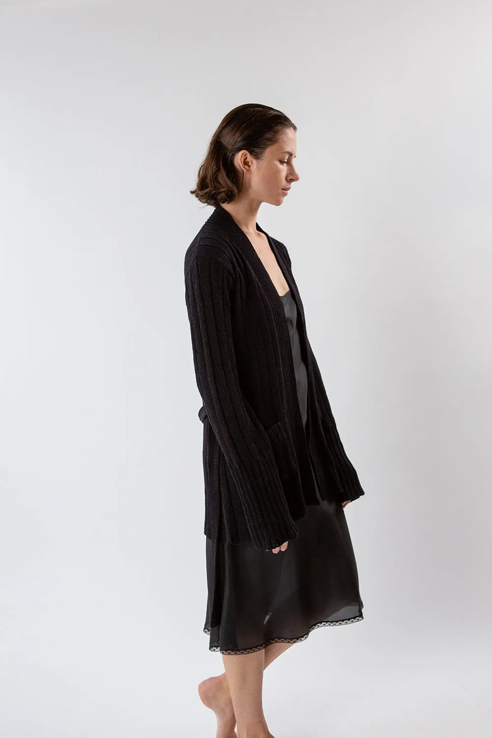 Pima Cotton Lounge Cardigan in Black