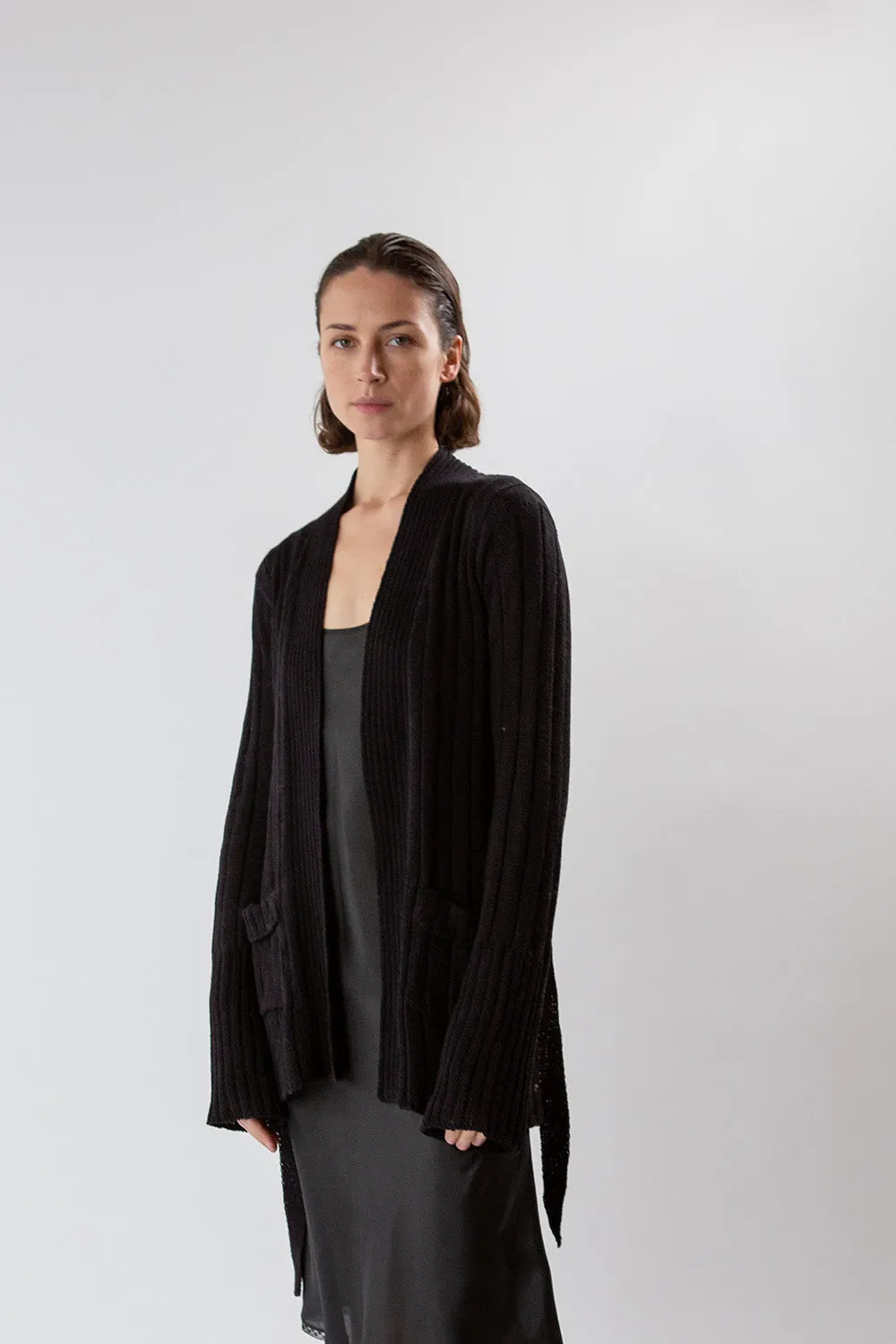 Pima Cotton Lounge Cardigan in Black