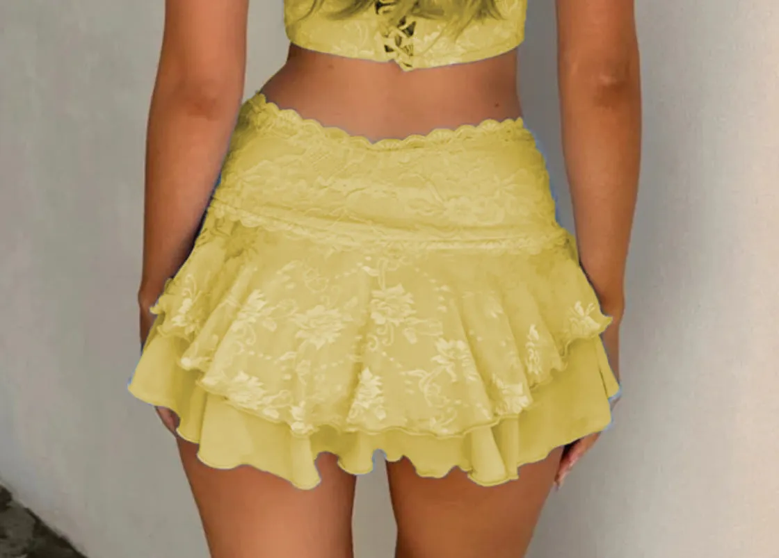 Playful Lace Pleated Multi-Layer Mini Skirt