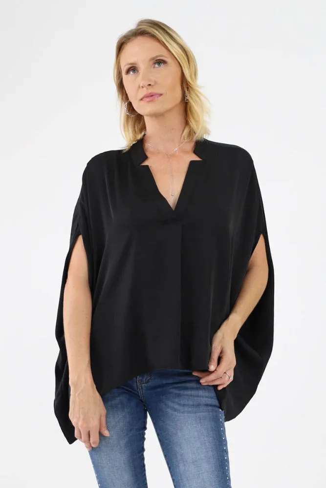 Poly Silk Double Notched Caftan Top - Fuchsia