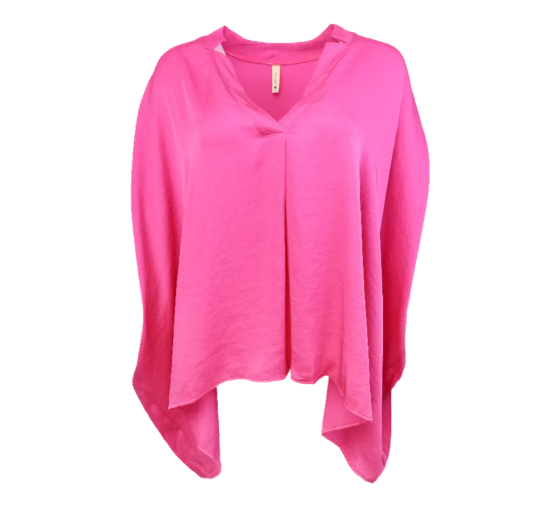 Poly Silk Double Notched Caftan Top - Fuchsia