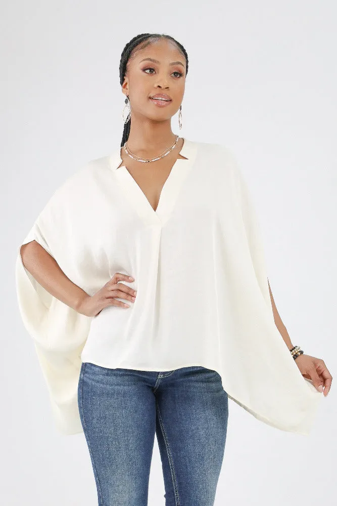 Poly Silk Double Notched Caftan Top - Fuchsia