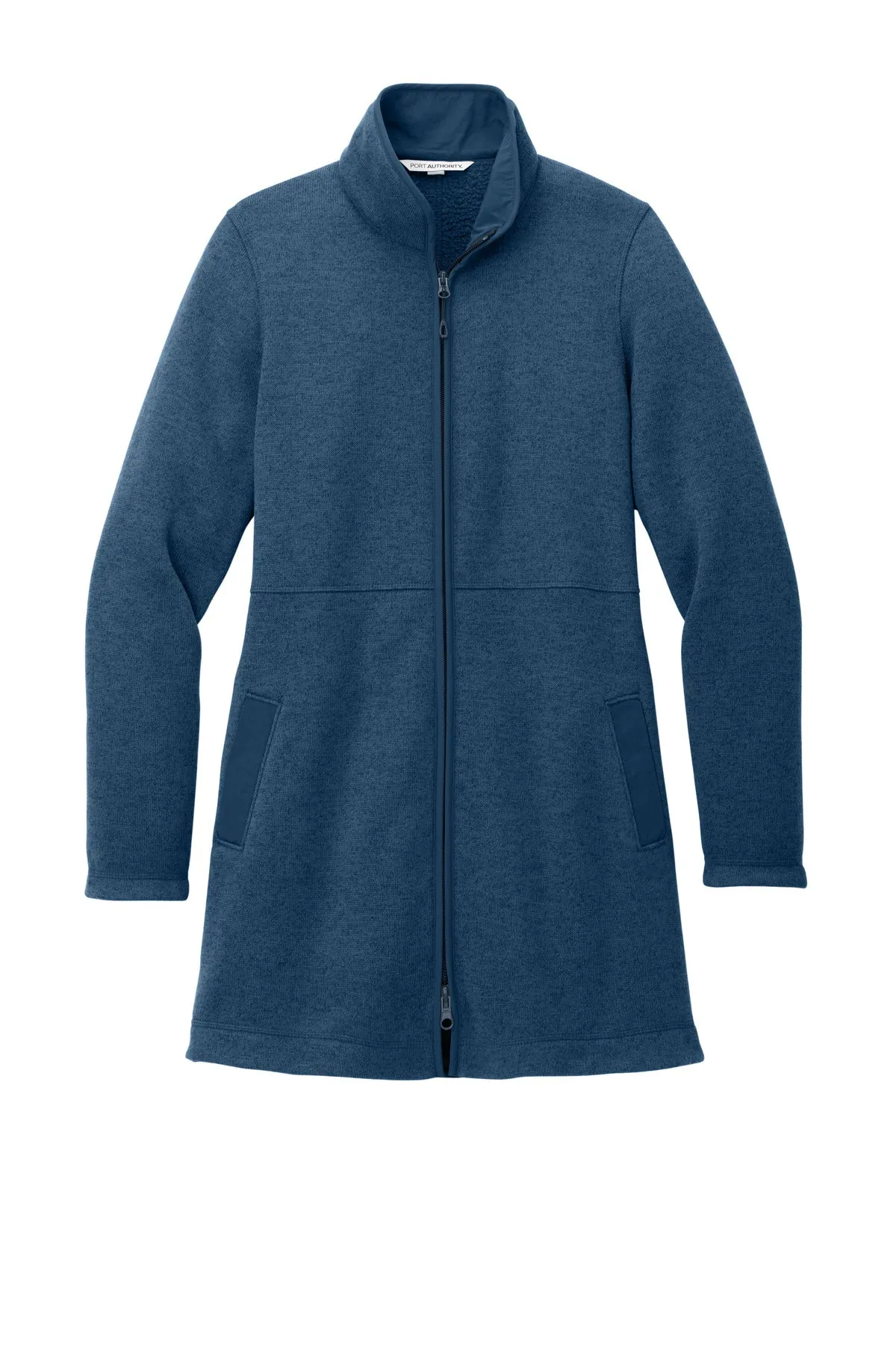 Port Authority Women's Arc Sweater Fleece Long Jacket L425 Insignia Blue Heather