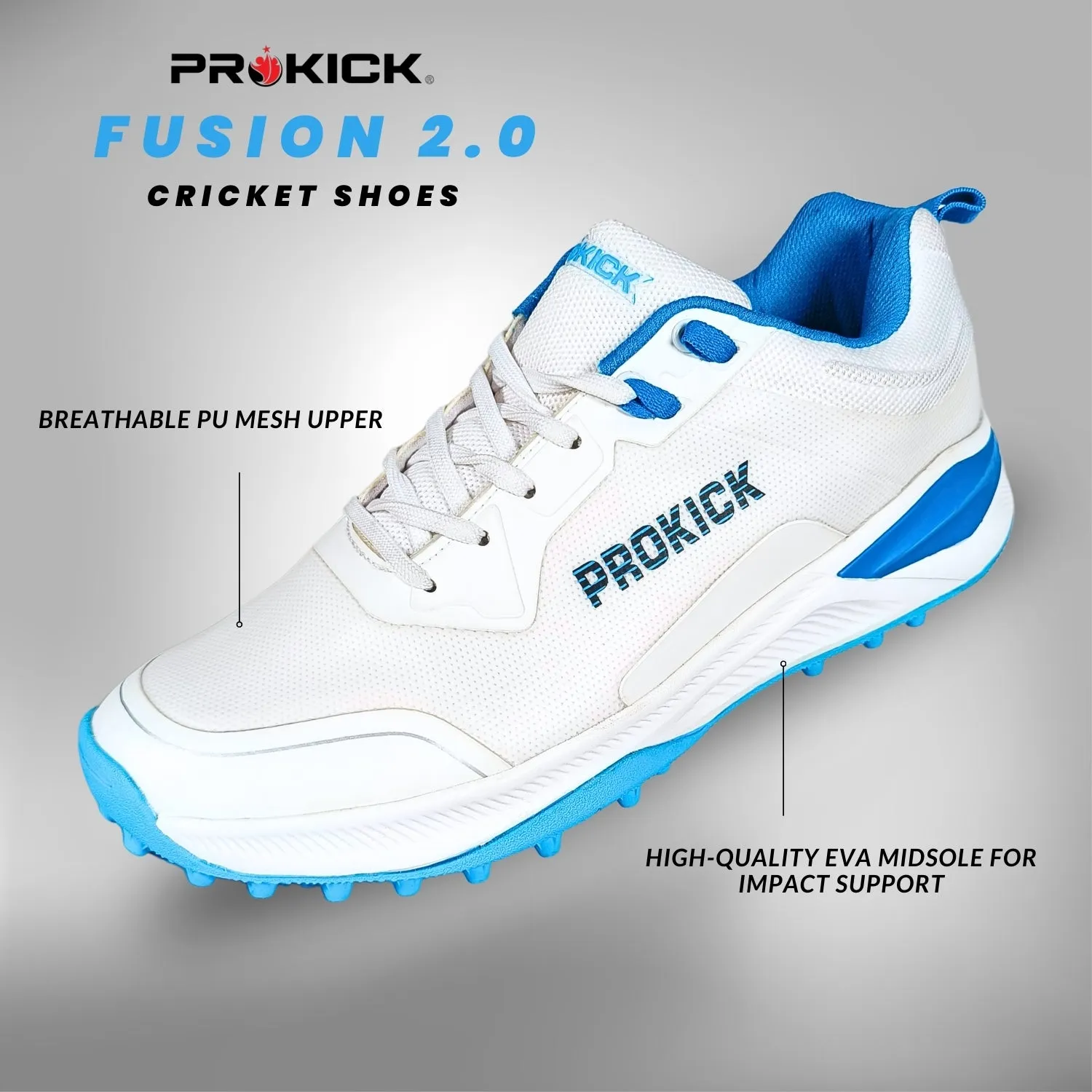 Prokick Fusion 2.0 Cricket Shoes | Lightweight Rubber Shoes | Men's Cricket Footwear | Durable Sports Shoes for Turf & Ground | Anti-Slip Grip | Breathable Comfort