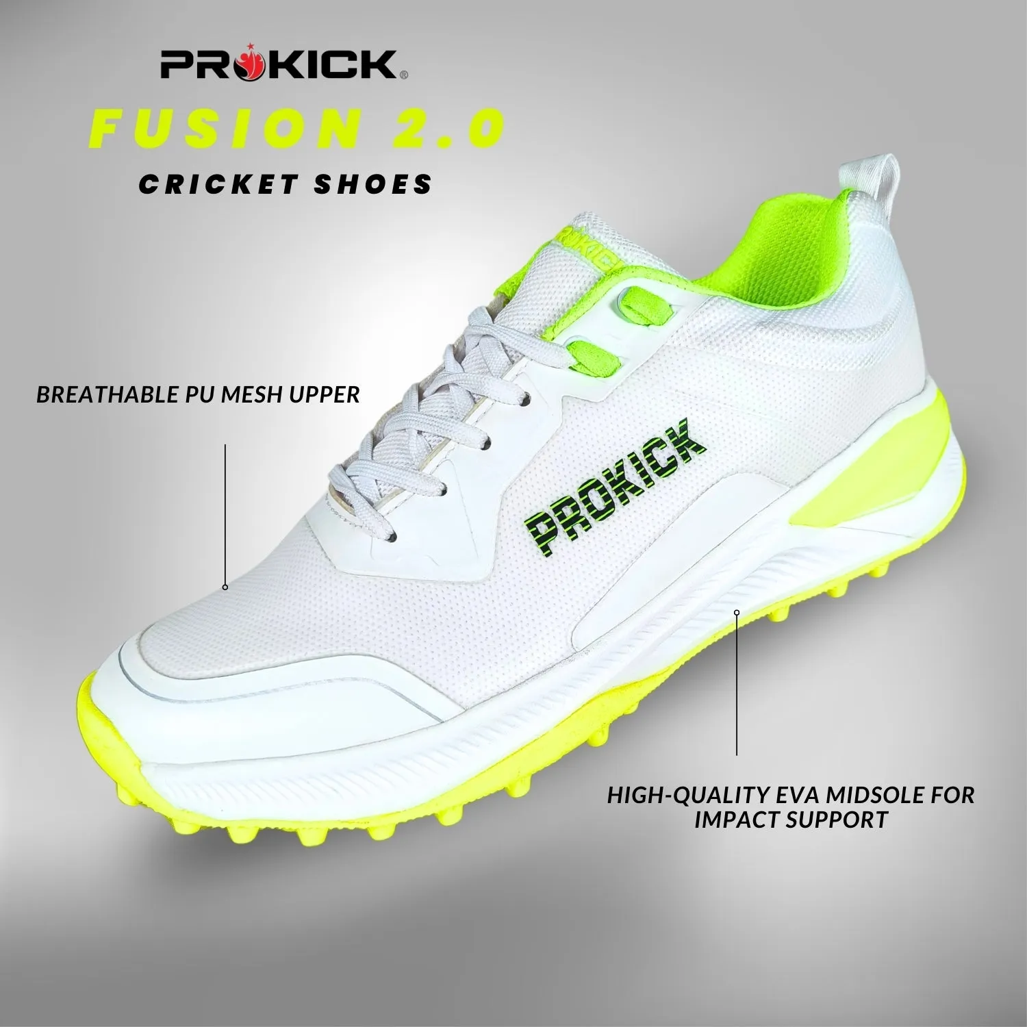 Prokick Fusion 2.0 Cricket Shoes | Lightweight Rubber Shoes | Men's Cricket Footwear | Durable Sports Shoes for Turf & Ground | Anti-Slip Grip | Breathable Comfort