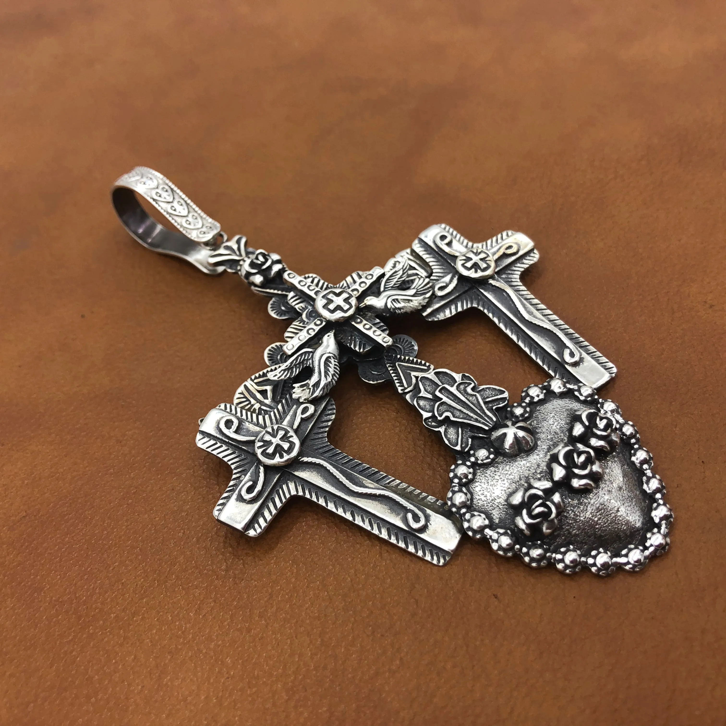 PTH75 Multi Layer Cross Heart Pendant