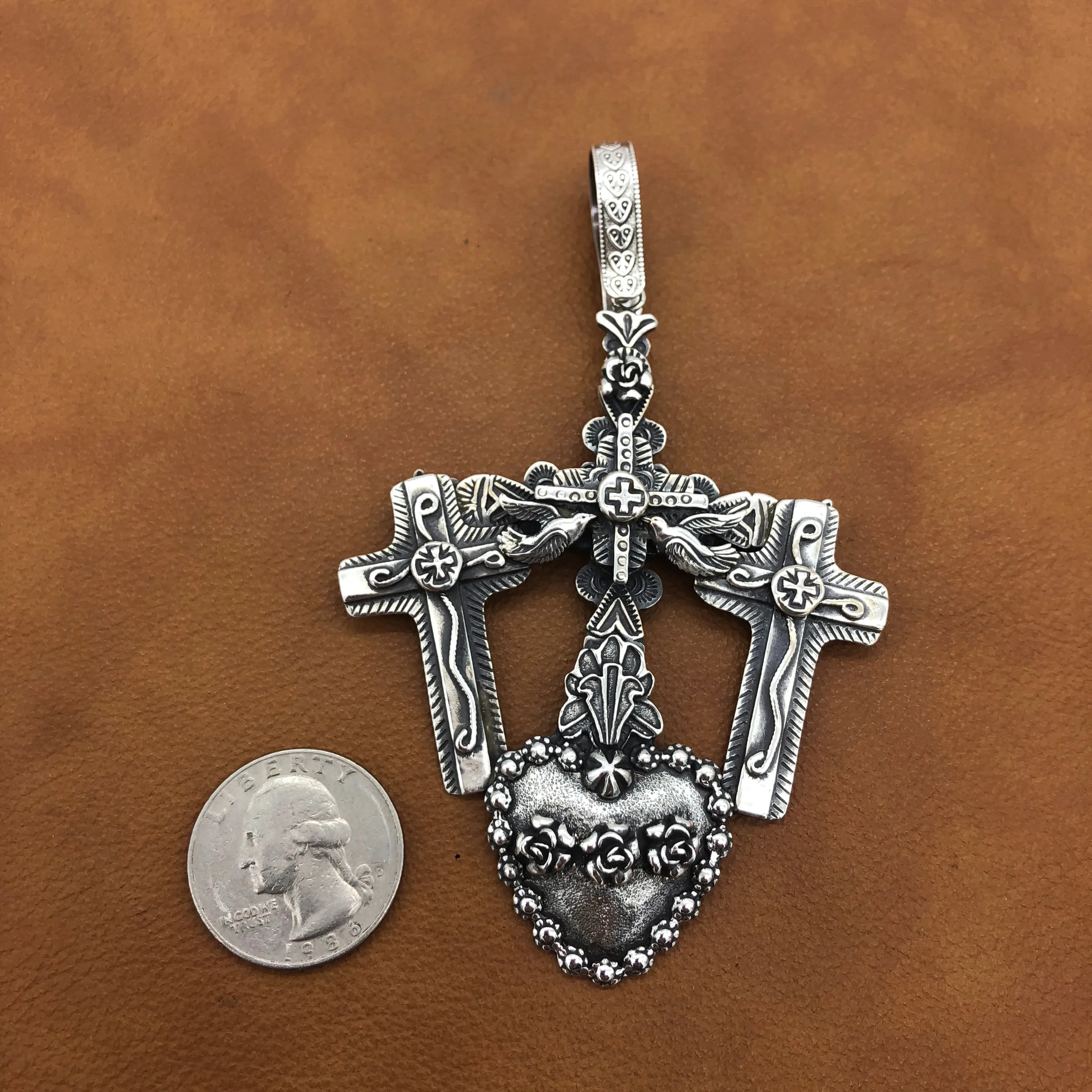 PTH75 Multi Layer Cross Heart Pendant
