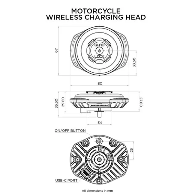 Quad Lock Motorcycle - USB Weatherproof Wireless Head