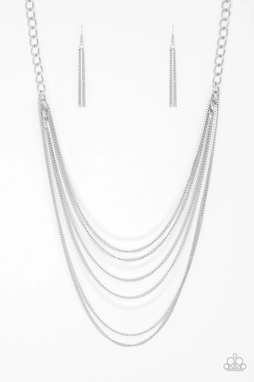 "Rebel Rainbow" Silver Metal & White Metal Multi Layer Long Necklace Set