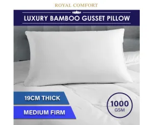 Royal Comfort Luxury Bamboo Blend Gusset Pillow Single Pack 4cm Gusset Support 50 x 75cm White