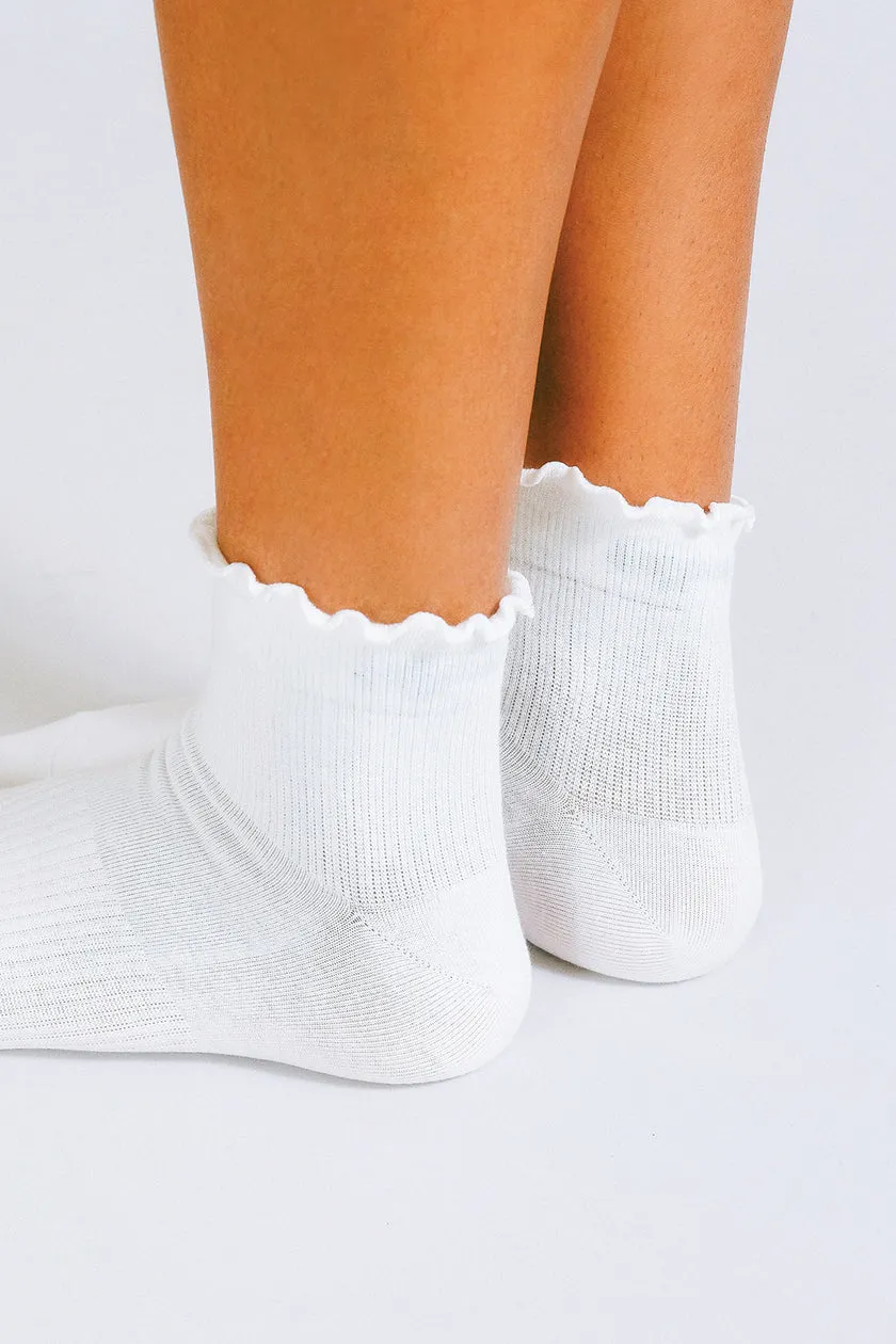 Ruffle Ankle Sock - White
