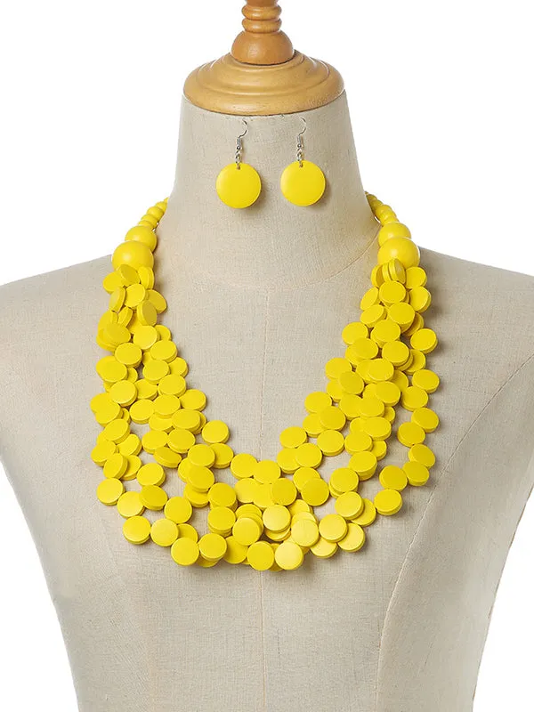 Rustic Charm Multi-Layer Wood Bead Necklace & Earring Set