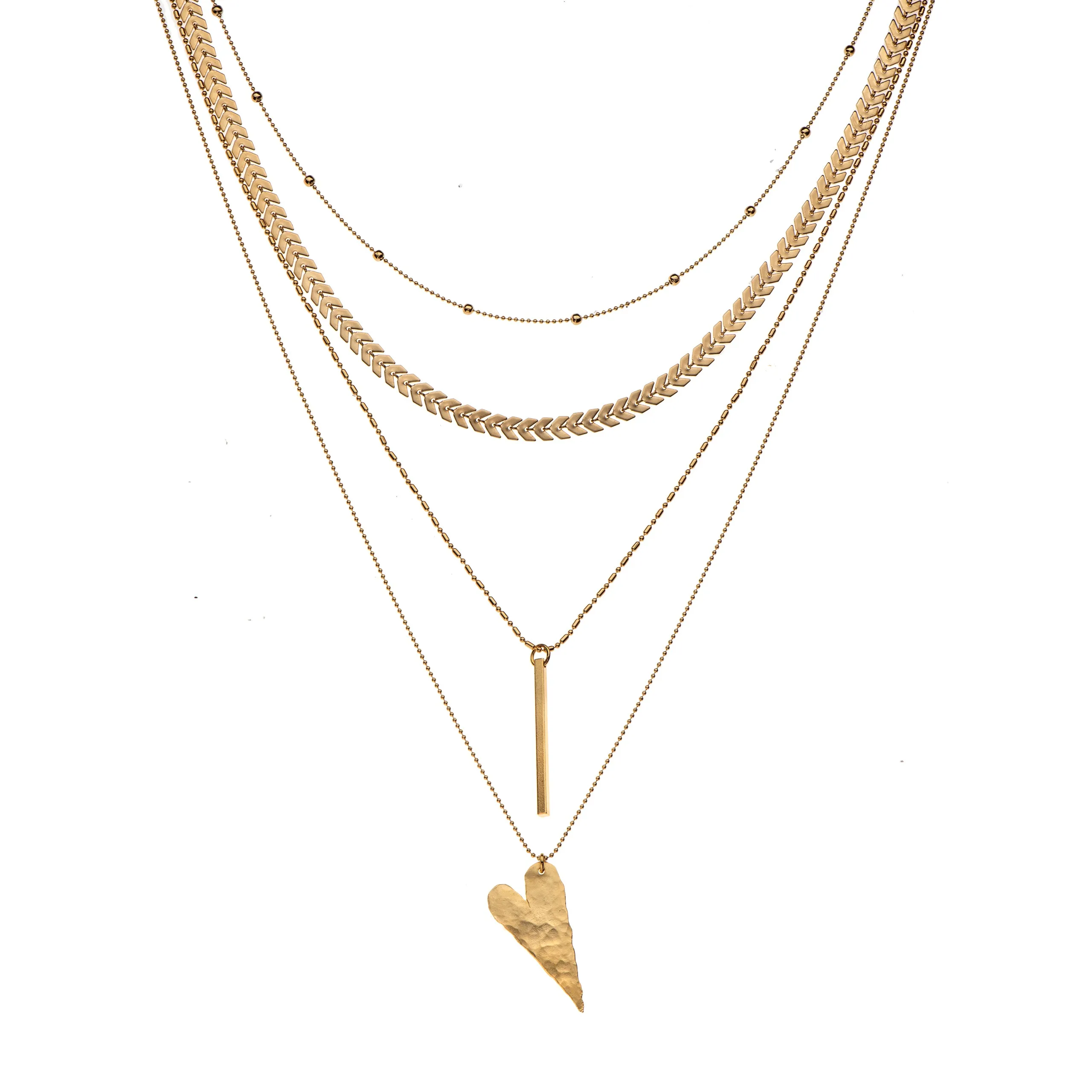 Samantha - Boho multi-layer heart necklace & earrings