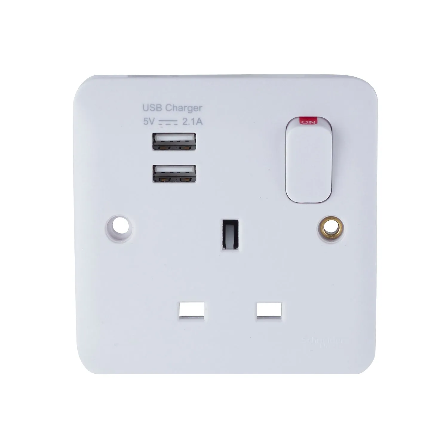 Schneider Electric GGBL30102USBAS Lisse White Moulded 13A 1G SP Switched Socket with 2xUSB 2.1A