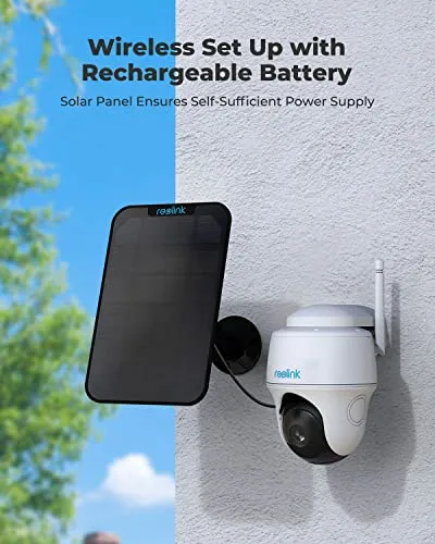 Security Camera Wireless Outdoor, Solar Powered WiFi System, Pan Tilt, 2K Night Vision, 2-Way Talk, Works with Alexa/ Google Assistant/ Cloud for Video Surveillance, REOLINK Argus PT w/ Solar Panel