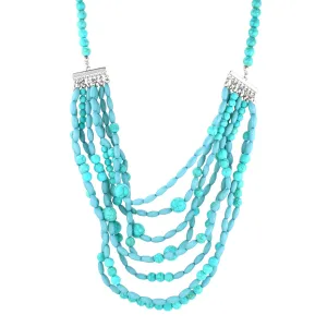 SILVER TURQUOISE BEAD MULTI LAYER LONG NECKLACE #FW1403954 (HC9/H SEC)