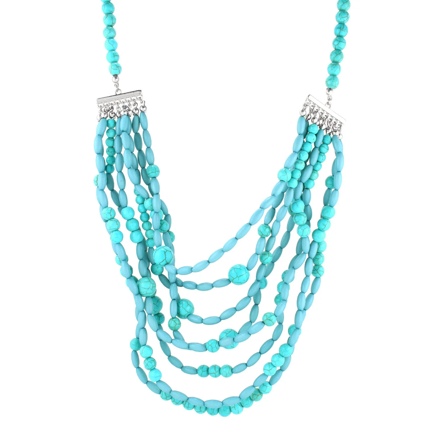 SILVER TURQUOISE BEAD MULTI LAYER LONG NECKLACE #FW1403954 (HC9/H SEC)