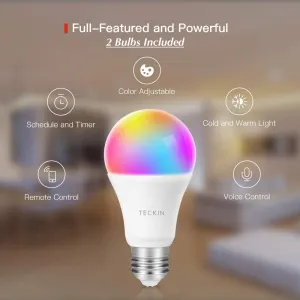 Smart LED Bulb E26,T TECKIN, WiFi Brightness Control,Dimmable MulticoloUr Light, Working with Alexa, Google Home (No Hub Required) (2 pcs) Retails $50 