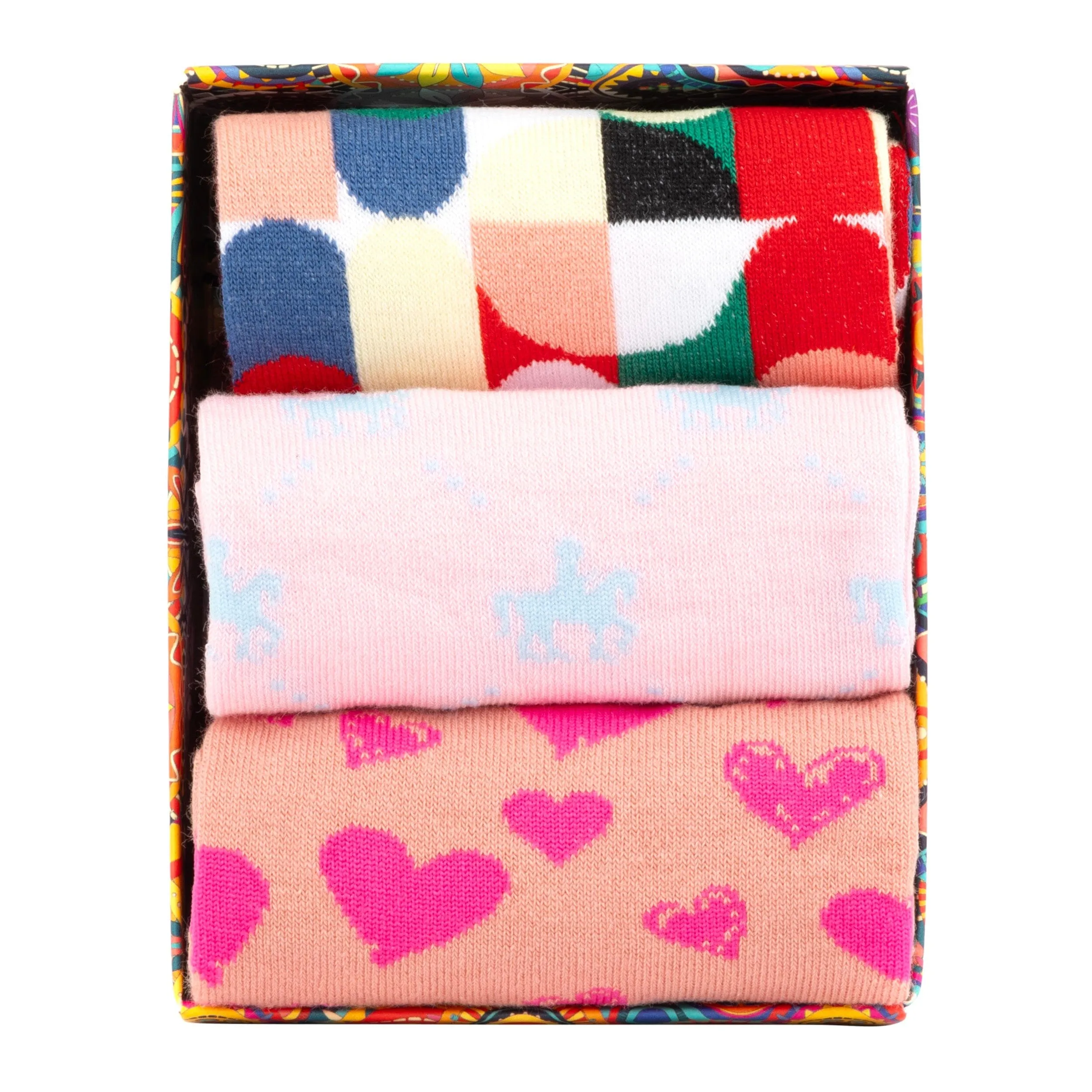 Socktopus - Pink Mix Pastel - Women's 3 pack cotton crew socks one size mix