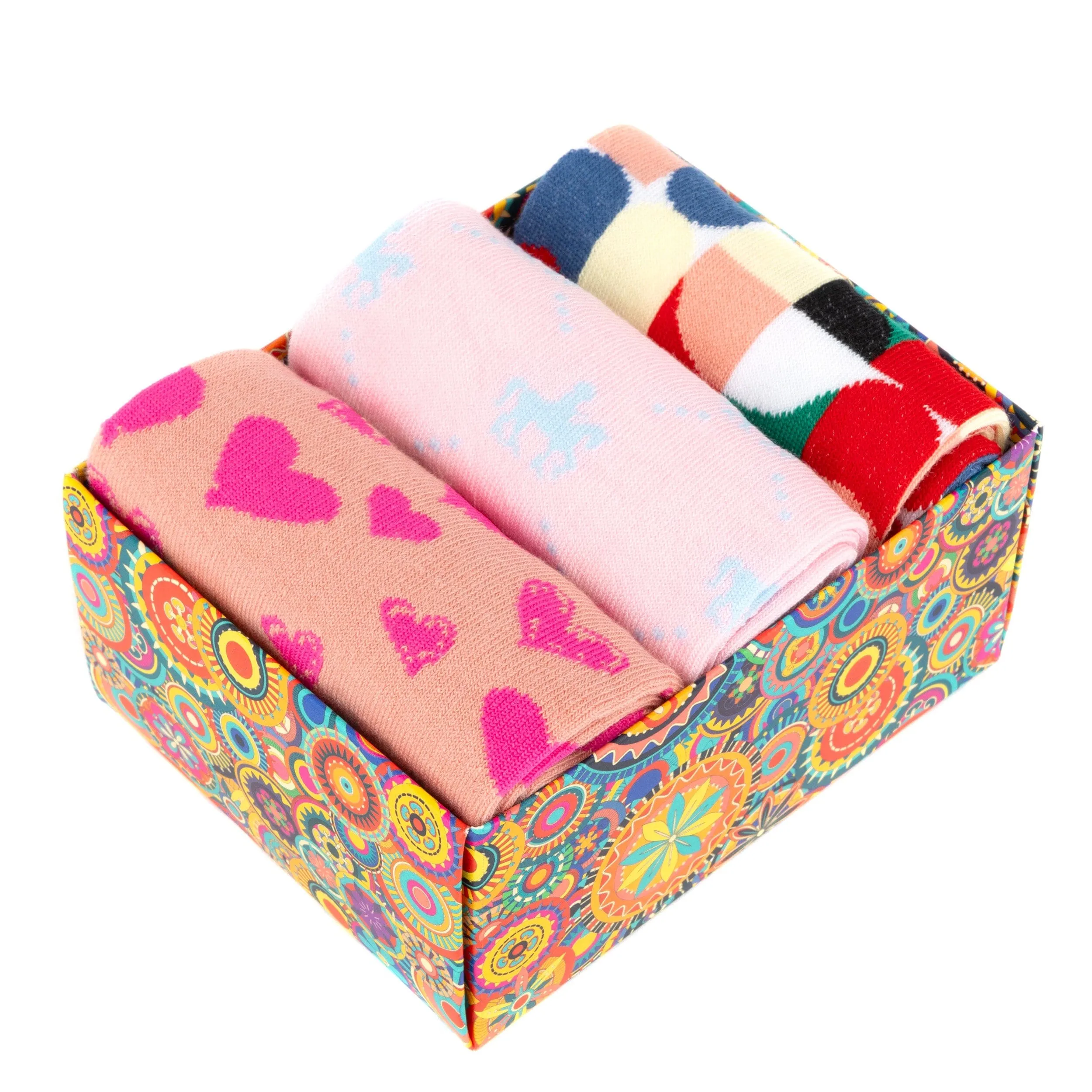 Socktopus - Pink Mix Pastel - Women's 3 pack cotton crew socks one size mix