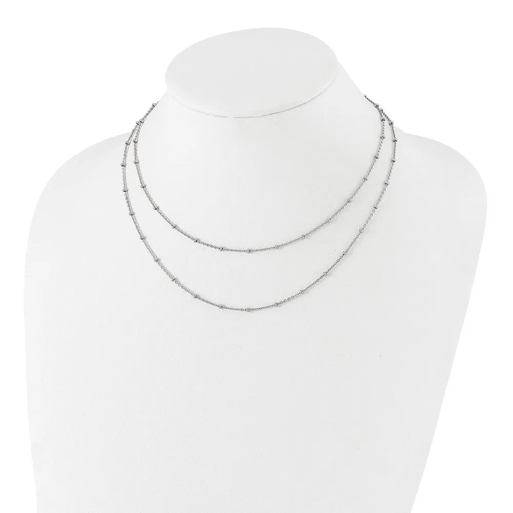 Stainless Steel Polished 2-Strand Beaded w/1in ext. 16in Necklace