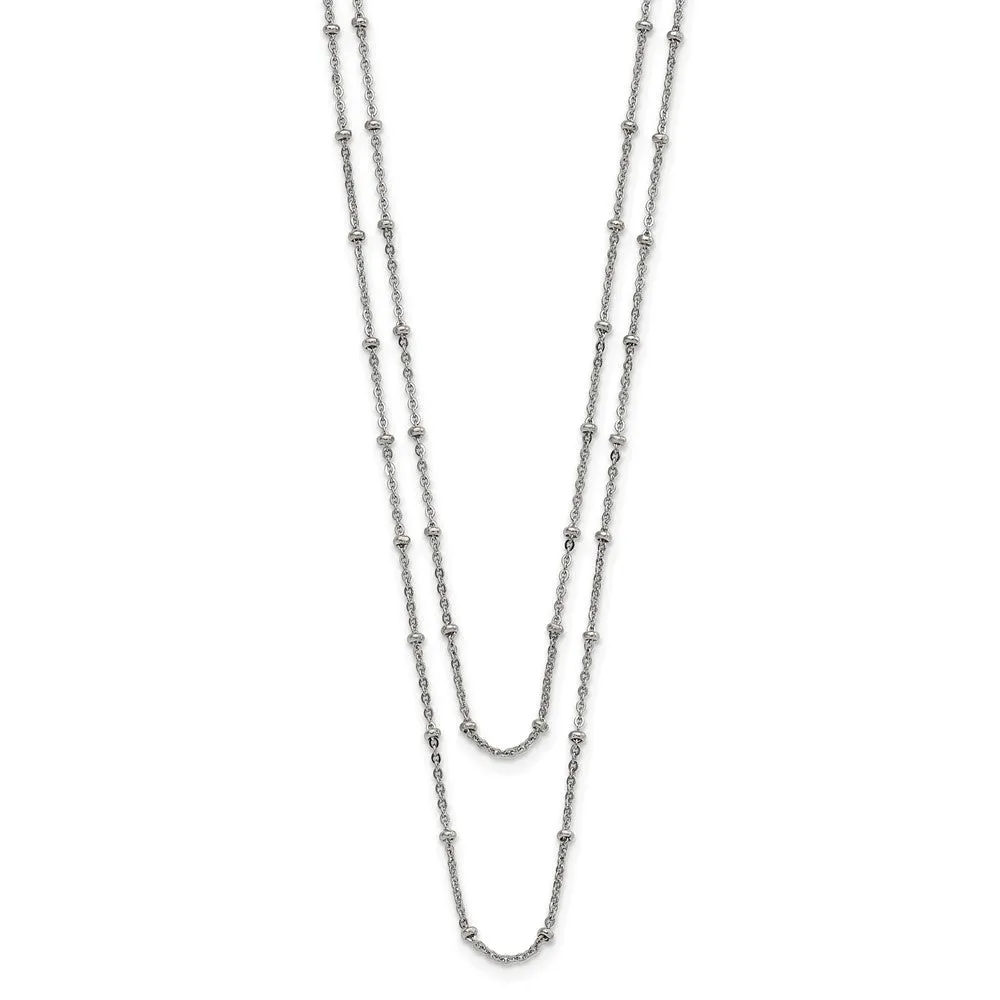 Stainless Steel Polished 2-Strand Beaded w/1in ext. 16in Necklace