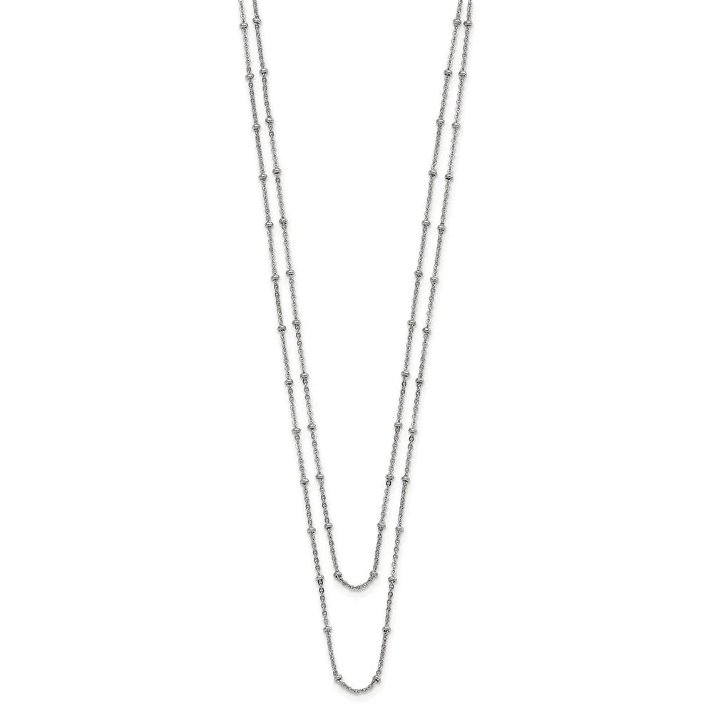 Stainless Steel Polished 2-Strand Beaded w/1in ext. 16in Necklace