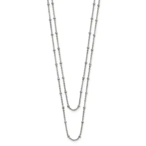 Stainless Steel Polished 2-Strand Beaded w/1in ext. 16in Necklace
